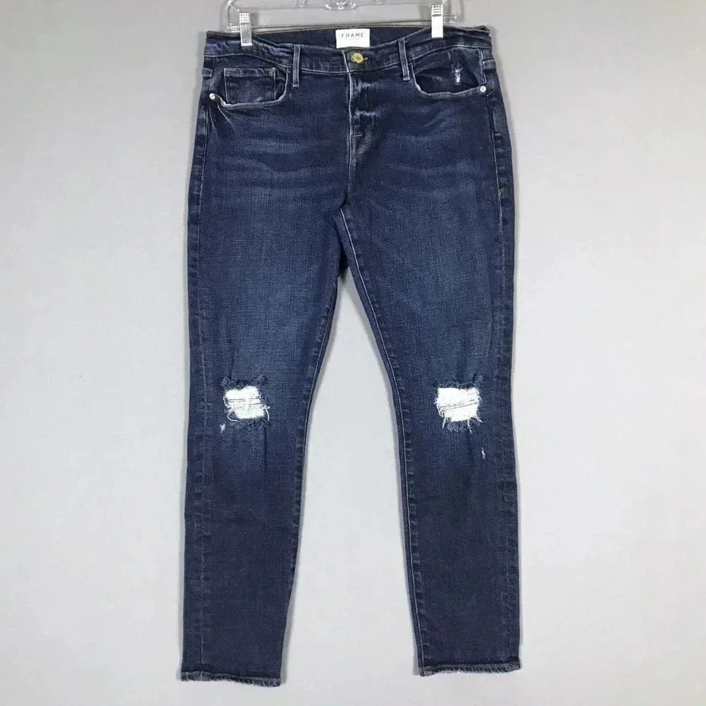 FRAME Le Garcon Size 31 Ankle Slim Boyfriend Jeans Mid Rise Distressed Crop